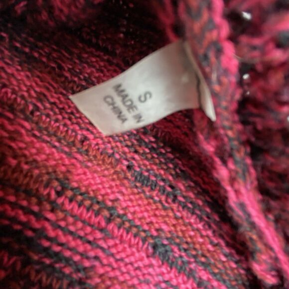 NY Collection Cardigan Sweater Womens S Pink Black Cotton Open Front Soft Grunge - Picture 14 of 15